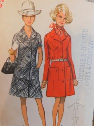 5456 BUTTERICK 60S SHORT - LONG SLEEVE COAT DRESS, COLLAR, POCKETS PATTERN UNCUT 14 1/2 37"B